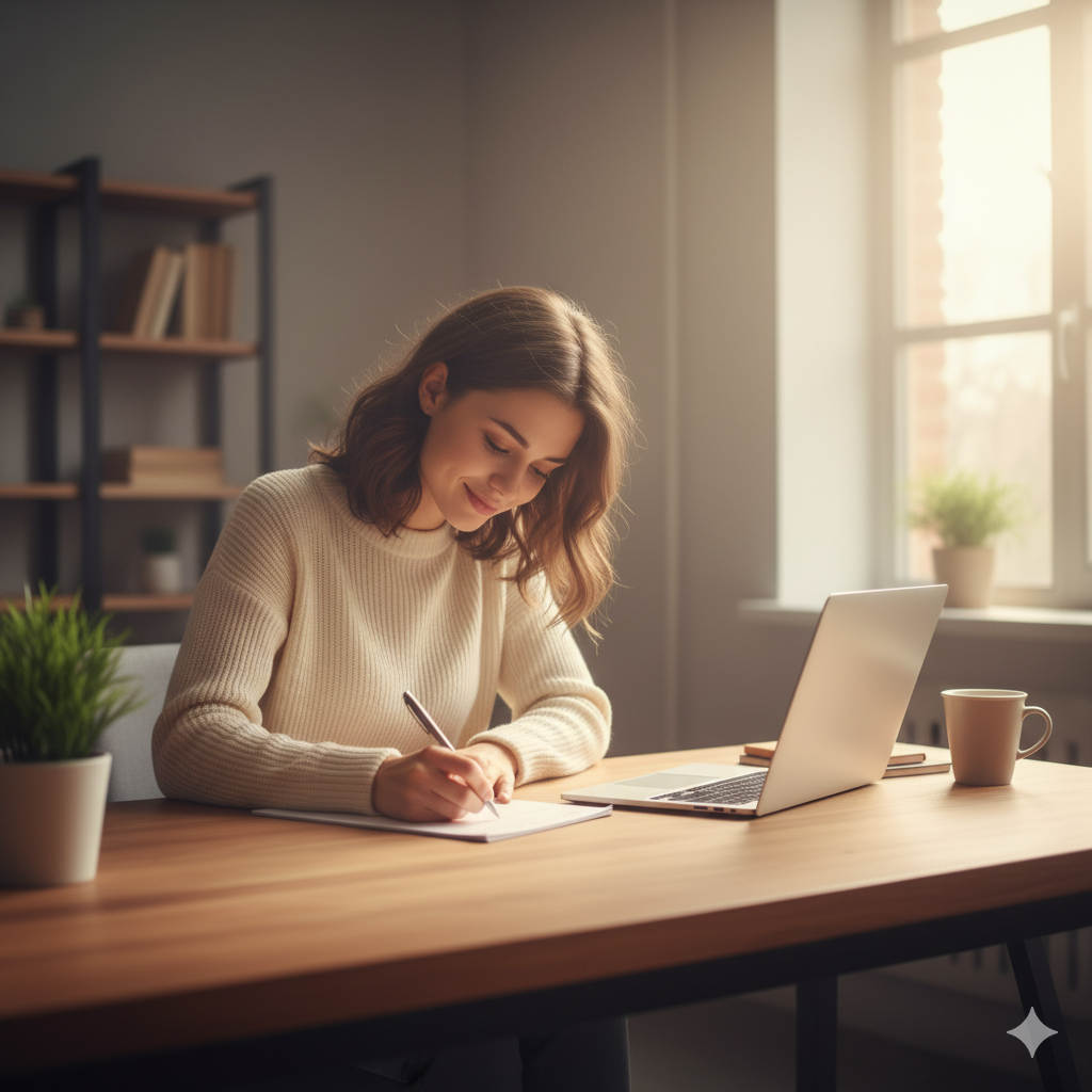 After — Calm and focused at desk